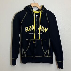Pacific & Co Ron Jon Cocoa Beach Black Yellow Zip Up Hoodie Sweatshirt